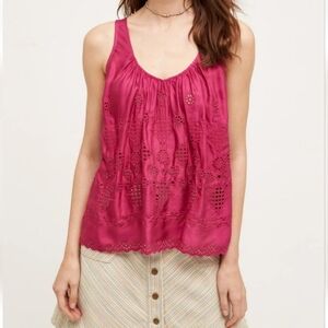 Anthropologie Sadie Swing Eyelet Magenta Pink Sleeveless Tank Blouse,‎ Size 12